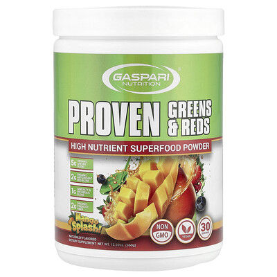 Gaspari Nutrition, Proven Greens & Reds, Suplemento de superalimentos verdes y rojos, Sensación de mango, 360 g (12,69 oz)