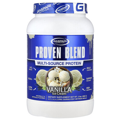 Gaspari Nutrition, Mezcla probada de proteínas de fuentes múltiples, Helado de vainilla, 896 g (2 lb)