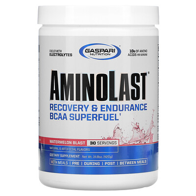 

Gaspari Nutrition, Aminolast, Recovery & Endurance, BCAA Superfuel, Watermelon Blast, 14.8 oz (420 g)