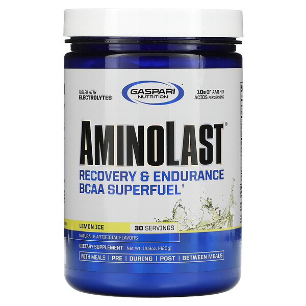 Gaspari Nutrition‏, Aminolast, Recovery & Endurance BCAA Superfuel, Lemon Ice, 14.8 oz (420 g)