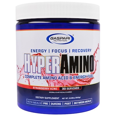 Gaspari Nutrition HYPERAMINO, Complete Amino Acid & Energy Fuel, Strawberry Kiwi, 10.58 oz (300 g)
