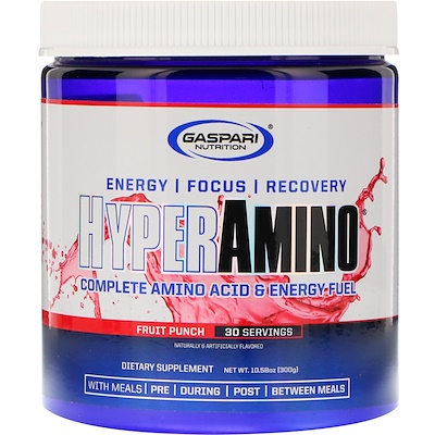 

Gaspari Nutrition HYPERAMINO, Complete Amino Acid & Energy Fuel, Fruit Punch, 10.58 oz (300 g)