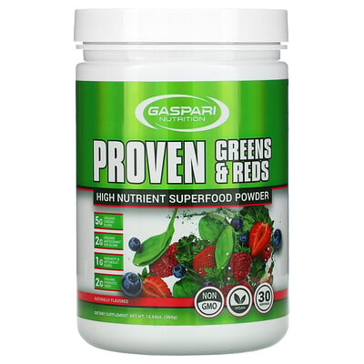 Gaspari Nutrition Proven Greens & Reds, High Nutrient Superfood Powder, Naturally Flavored, 12.69 oz (360 g)