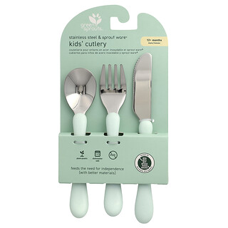 Green Sprouts, Cubertería para niños de acero inoxidable y Sprout Ware®, 12 meses en adelante, 3 piezas