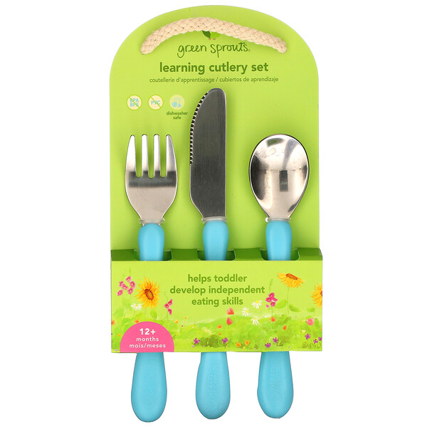 Green Sprouts‏, Learning Cutlery Set, 12+ Months, Aqua, 1 Set