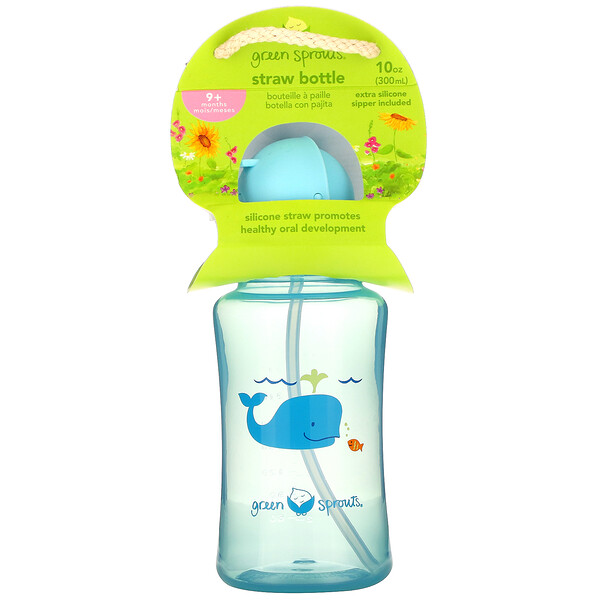 Green Sprouts‏, Straw Bottle, 9+ Months, Aqua, 1 Count