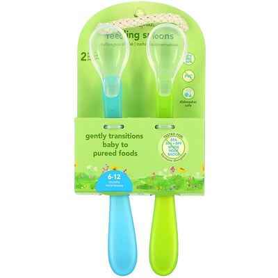 Green Sprouts Feeding Spoons, 6-12 Months, Aqua, 2 Pack