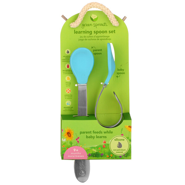 Green Sprouts‏, Learning Spoon Set, 9+ Months, Aqua, 1 Set