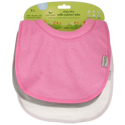 Green Sprouts Нагрудники-слюнявчики Stay Dry, для детей от 0 до 6 месяцев, розово-серый, 3 шт.