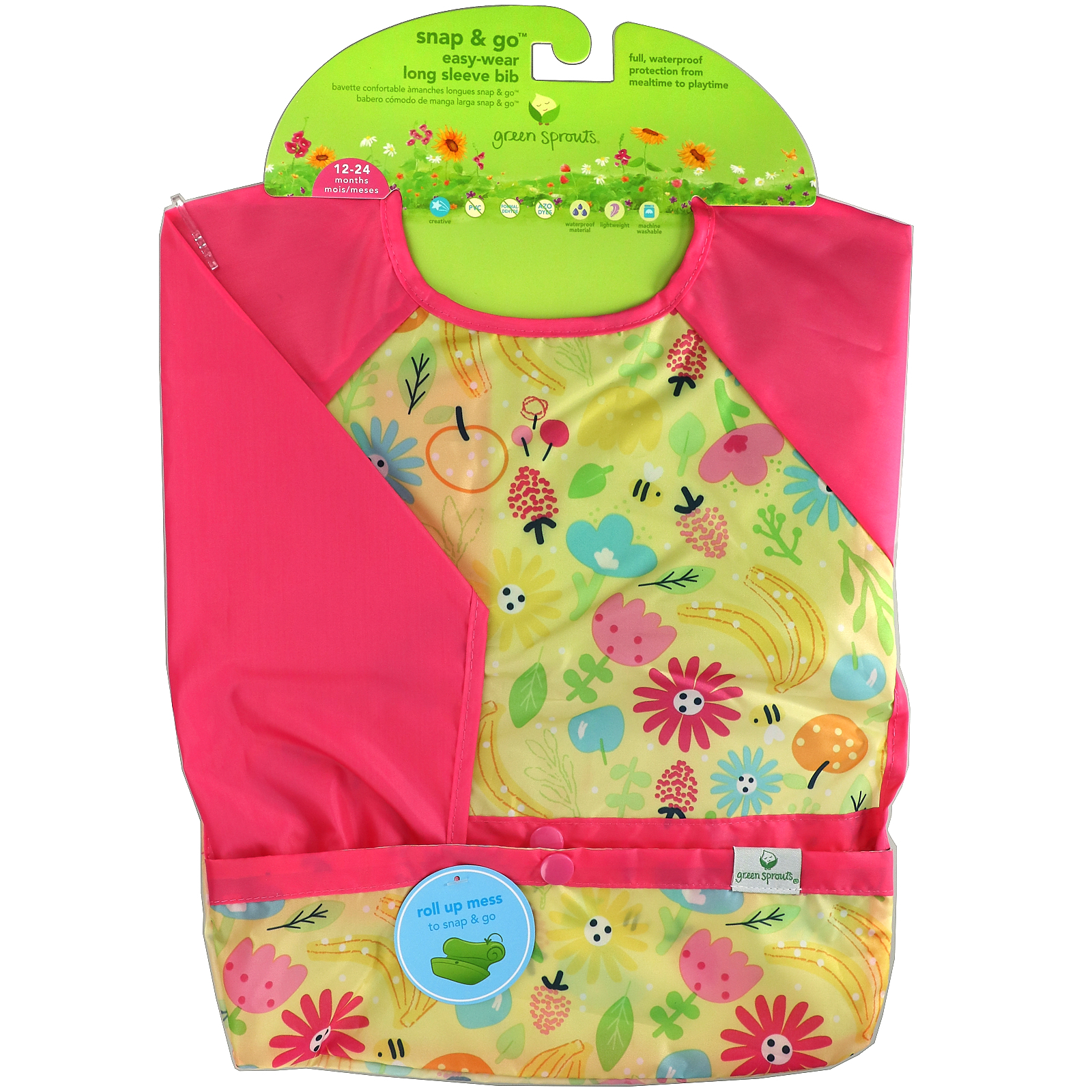 Green Sprouts, Snap & Go Easy Wear Long Sleeve Bib, 12-24 Months, Pink ...