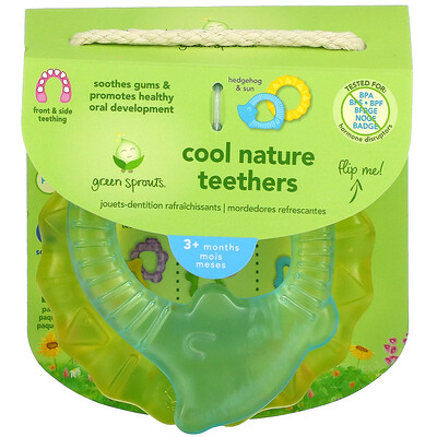 Купить Green Sprouts Cool Nature Teethers, 3+ Months, Yellow, Aqua, 2 Pack