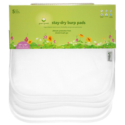 Green Sprouts Stay Dry Burp Pads, White Set, 5 Pack