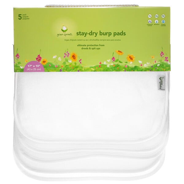 Stay-Dry Burp Pads, White, 5 Pack