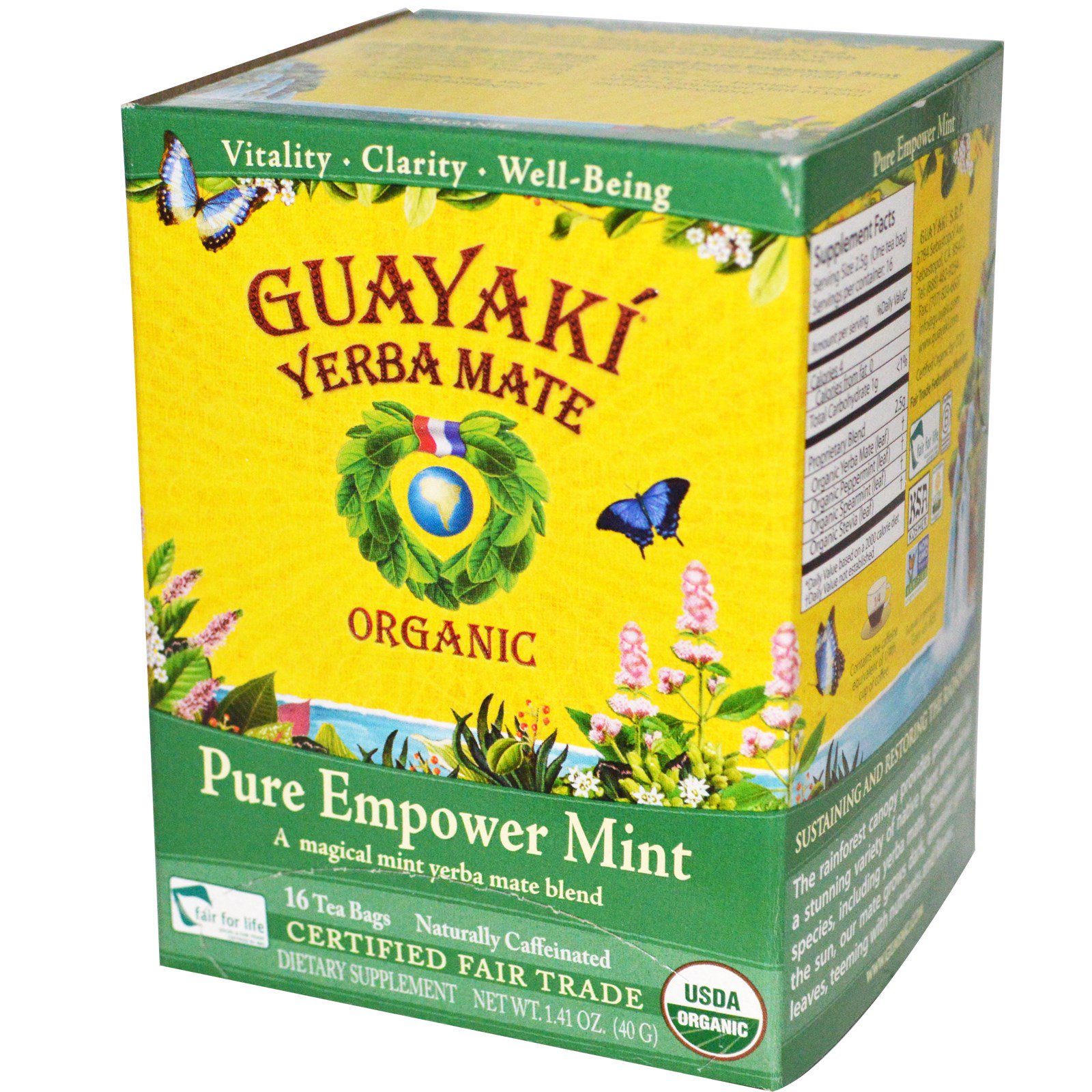 Guayaki Yerba Mate Organic Pure Empower Mint 16 Tea Bags 1 41 Oz