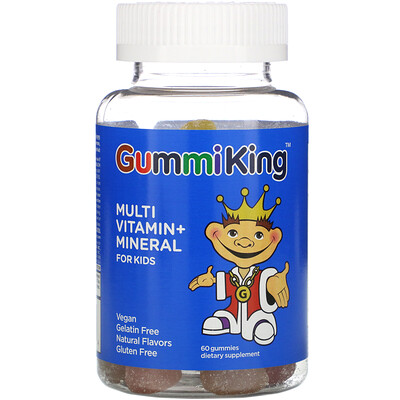 GummiKing Мультивитаминная и минеральная добавка для детей со вкусом клубники, апельсина, лимона, винограда, вишни и грейпфрута, 60 жевательных конфет