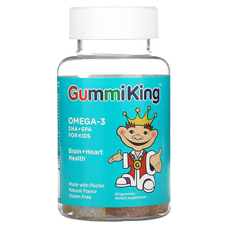 GummiKing, حمضي الدوكوساهيكسانويك + الإيكوسابنتانويك من أوميجا-3 للأطفال، فراولة وبرتقال وليمون، 60 علكة