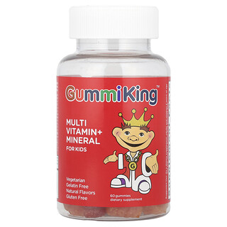 GummiKing, 어린이용 종합비타민 + 미네랄, 포도, 레몬, 오렌지, 딸기, 체리 맛, 구미젤리 60개