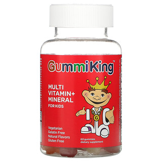 GummiKing, 儿童多维生素 + 矿物质，葡萄/柠檬/橙子/草莓/樱桃味，60 粒软糖