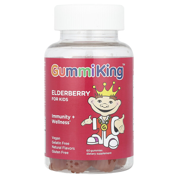 GummiKing Elderberry for Kids, Immunity + Wellness, Lemon Raspberry, 60 Gummies