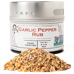 Купить Gustus Vitae, Gourmet Seasoning, Garlic Pepper Rub, 2.1 oz (60 g)  на IHerb