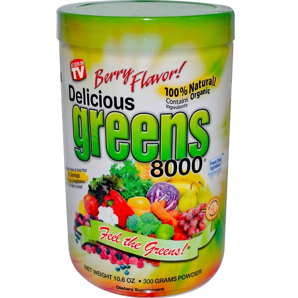 Greens World, Вкусная зелень 8000, ягодный вкус, 10,6 унций (300 г) 