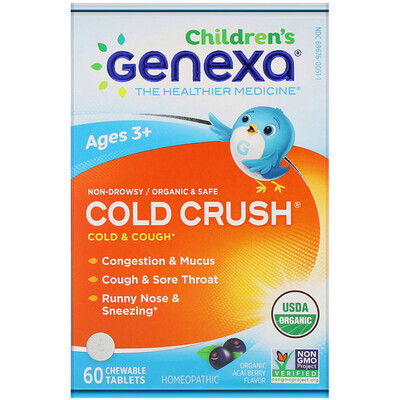 

Cold Crush for Children, Age 3+, Cold & Cough, Organic Acai Berry Flavor, 60 Chewable Tablets