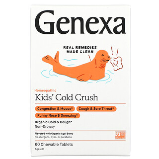 Genexa, Kids´ Cold Crush, Cold & Cough, Ages 3+, Organic Acai Berry, 60 Chewable Tablets