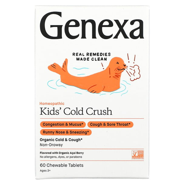 Genexa‏, Children's Cold Crush, Cold & Cough, Ages 3+, Organic Acai Berry, 60 Chewable Tablets