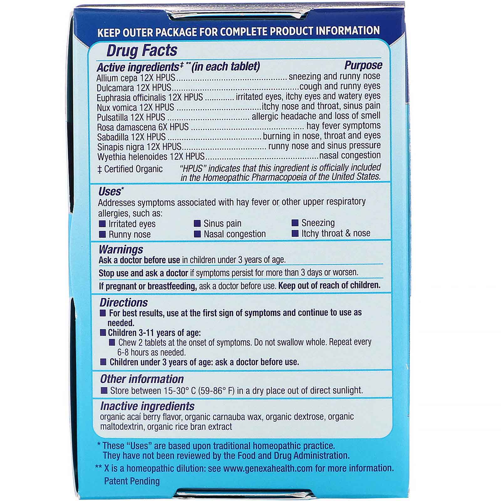 Genexa, AllergyD, Allergy & Decongestant, Organic Acai Berry Flavor