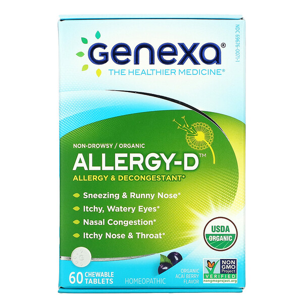 Genexa, AllergyD, Allergy & Decongestant, Organic Acai Berry Flavor