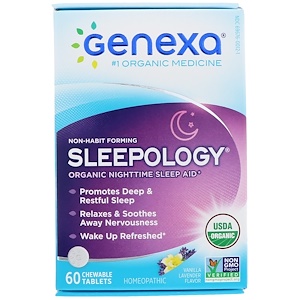 Genexa LLC, Sleepology, Organic Nighttime Sleep Aid, Vanilla Lavender Flavor, 60 Chewable Tablets
