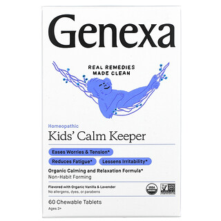 Genexa, Children's Calm Keeper，舒缓和放松，3 岁以上，香草熏衣花草，60 片咀嚼片