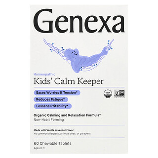 Genexa, Kids´ Calm Keeper, 3 a 11 Anos, Baunilha e Lavanda, 60 Comprimidos Mastigáveis
