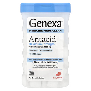 Genexa, 抗酸劑特大強度、有機漿果和香草，1000 毫克，72 片咀嚼片