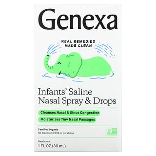 Genexa, المحلول الملحي للعناية بالأطفال، بخاخ ونقط أنف عضوية، لحديثي الولادة فما فوق، 1 أوقية سائلة (30 مل)