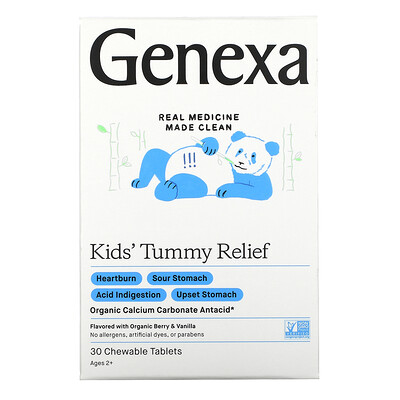 Genexa Kid's Tummy Relief, Ages 2+, Organic Berry & Vanilla , 30 Chewable Tablets