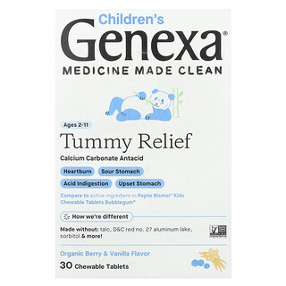 Genexa, 儿童肠胃舒缓，2-11 岁，有机浆果和香草味，30 片咀嚼片