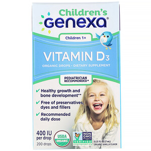 Отзывы о Genexa, Children's Vitamin D3, Children 1+, Organic Vanilla Flavor,  400 IU, 0.23 fl oz (7 ml)