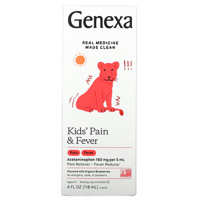 Genexa Kid's Pain & Fever, Ages 2+, Organic Blueberries , 4 fl oz (118 ml)