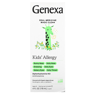 Genexa Kid's Allergy, Organic Agave Syrup , 4 fl oz (118 ml)