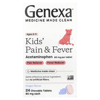 Genexa, Kids' Pain & Fever, Ages 2-11, Grape, 80 mg, 24 Chewable Tablets