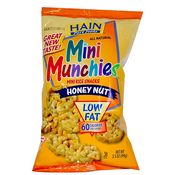 Hain Pure Foods, Mini Munchies, Mini Rice Snacks, Honey Nut, 3.5 oz (99 g) (Discontinued Item) 