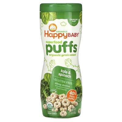 

Happy Family Organics Колечки из суперпродуктов, органическая злаковая закуска, капуста и шпинат, 60 г (2,1 унции)