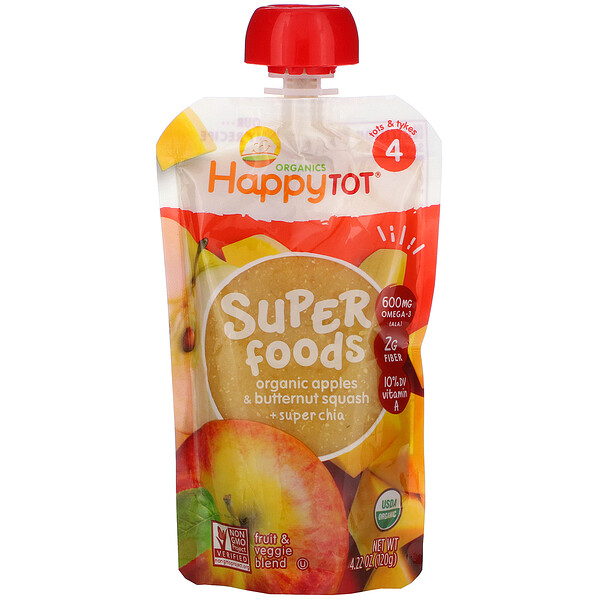 Happy Family Organics‏, Happy Tot, Superfoods,  Stage 4, Organic Apples & Butternut Squash + Super Chia, 4.22 oz (120 g)