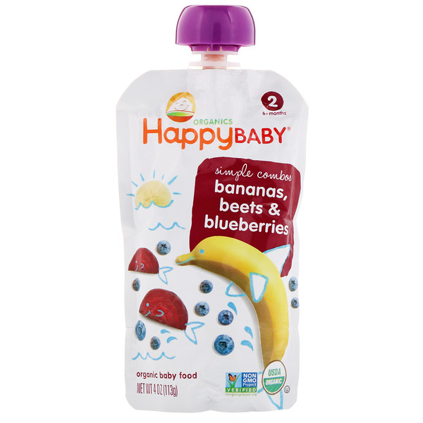 Happy Family Organics, Organic Baby Food, Stage 2, 6+ Months, Banana, Beets & Blueberry, 4 oz