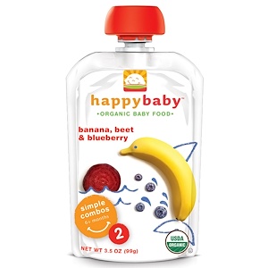Nurture Inc. (Happy Baby), Органическое детское питание, Пюре из бананов, свеклы и черники, Этап 2, 6+ месяцев, 3,5 унции (99 г)