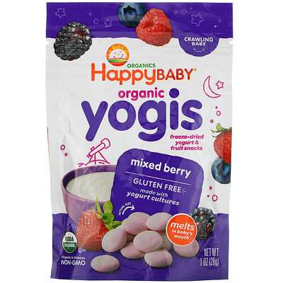 Happy Family Organics Yogis, органические снеки из сублимированного йогурта с фруктами, ягодная смесь, 28 г