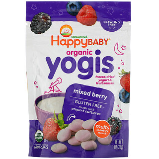 Happy Family Organics, happyyogis, aperitivos de yogur y frutas, bayas mixtas, 1 oz (28 g)
