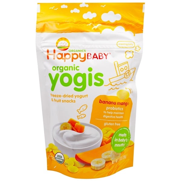 Nurture Inc. (Happy Baby), Органические йогины, сублимированные йогуртные и фруктовые закуски, банан и манго, 1 унция (28 г)