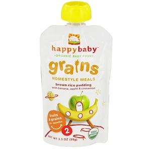 Нэйчэ Инк (Хэппи Бэби), Organic Baby Food, Grains, Homestyle Meals, Brown Rice Pudding with Banana, Apple & Cinnamon, 3.5 oz (99 g) отзывы